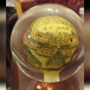 Beautiful Chinese reverse-painted glass in glass paperweight